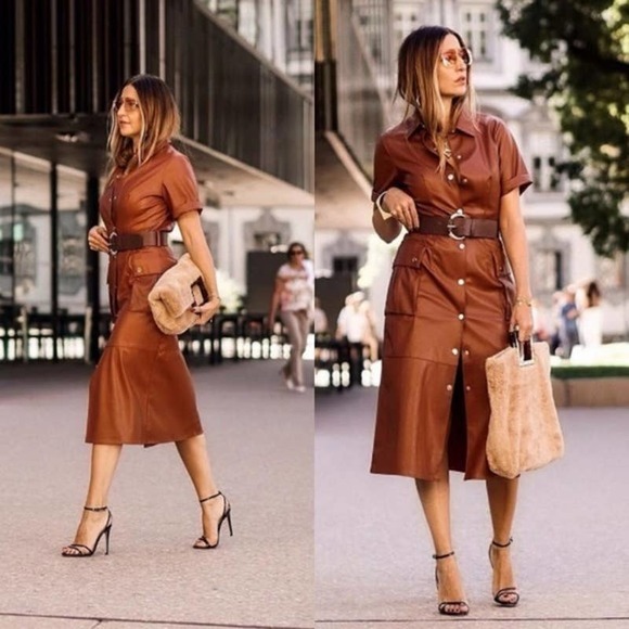 Zara Dresses & Skirts - Zara Faux Leather Snap Front Dress Black